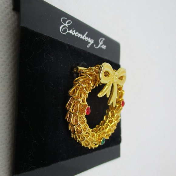 Eisenberg Christmas Wreath Brooch Eisenberg Rhinestone Christmas Wreath Brooch - Picture 5 of 14